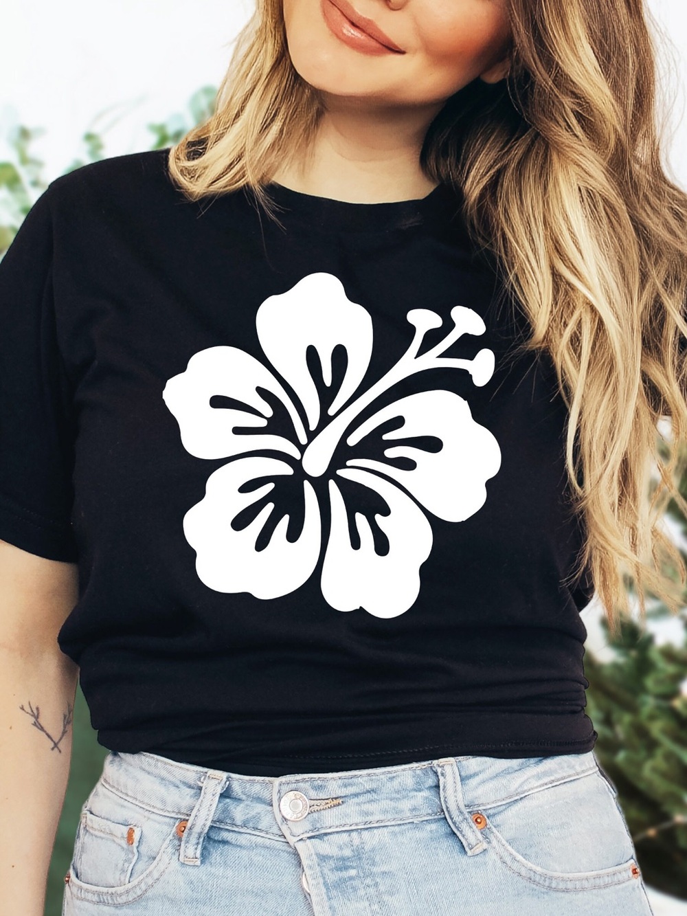 Spirit Navy Tee with Mint Hibiscus Graphic